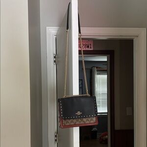 Coach Black and Brown Crossbody Bag with Gold Chain